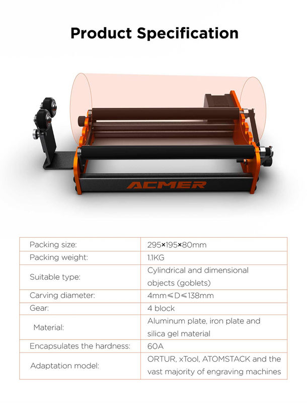 Acmer M2 Lasergraver Drehwalze Y-Achse Drehwalze 360 Grad Lasergraver