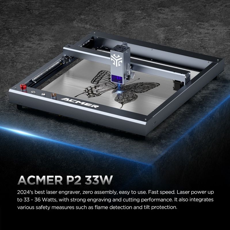 ACMER P2 33W Lasergraver Schneidmaschine, Holz Desktop Lasergraver und Schneider Hochgeschwindigkeit 30000mm/min