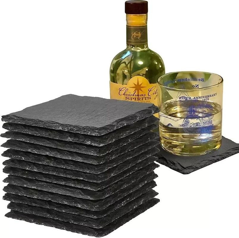 Schieferstein Trinkunterlage Schwarz Naturrand Schiefersteinplatte für Bar und Zuhause