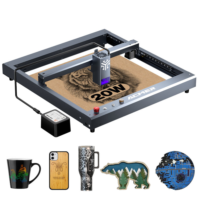 ACMER P2-20W Laser-Gravur-Maschine für Tumbler, 130W Laser-Schneidemaschine mit Not-Stopp-Schutz