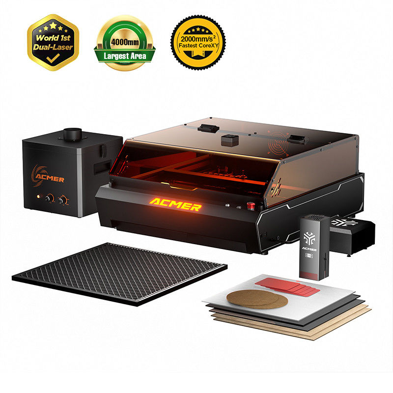 ACMER P3 2-in-1-Doppellasergravur mit 10W Diodenlaser 2W IR-Laser und AP220 Rauchluftreiniger