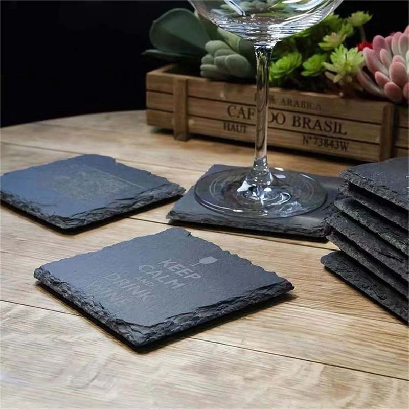 Custom Stone Drink Coasters Schwarz Naturrand Schiefer Steinplatte für Bar und Zuhause